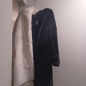 BLACK AND WHITE FAUX FUR COAT